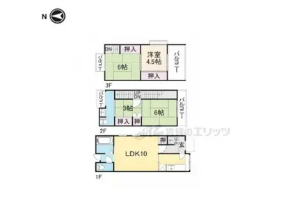 京福嵐山本線 帷子ノ辻駅 徒歩4分 3階建 築66年(4LDK)の間取り写真