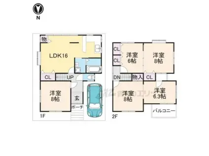 近鉄京都線 久津川駅 徒歩20分 2階建 築45年(5LDK)の間取り写真