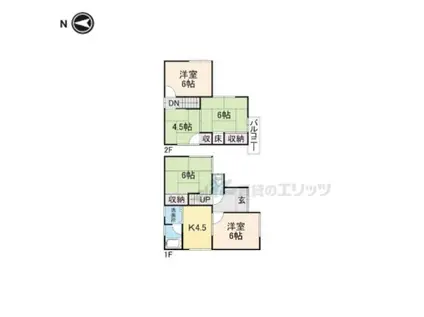 近鉄橿原線 九条駅(奈良) 徒歩10分 2階建 築46年(5K)の間取り写真