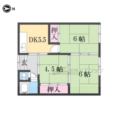 近鉄京都線 大和西大寺駅 徒歩15分 1階建 築52年(3K)の間取り写真