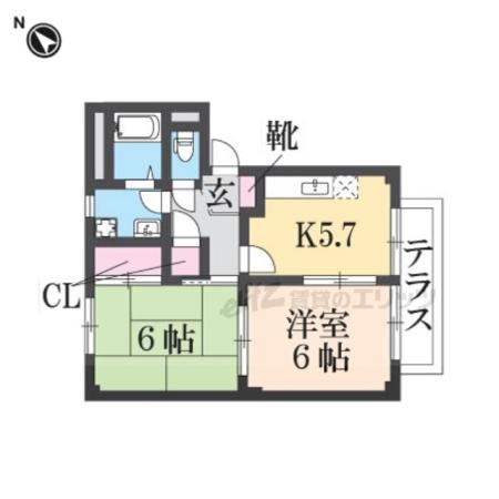 エクレール1号館(2K/2階)の間取り写真