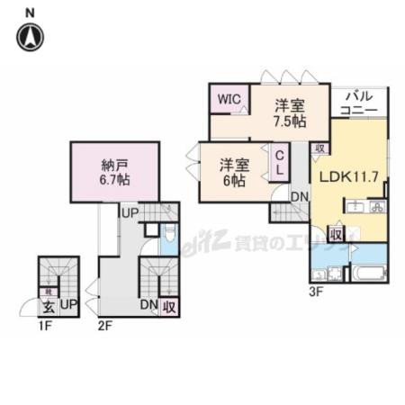 シルクメゾン岡崎(2LDK/2階)の間取り写真
