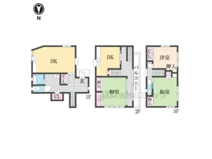 近鉄難波・奈良線 菖蒲池駅 徒歩7分 2階建 築48年(3DK)の間取り写真