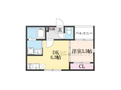 デルソーレ山科(1DK/2階)の間取り写真