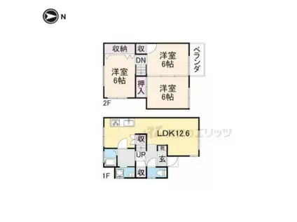 京阪電気鉄道京阪線 牧野駅 徒歩20分 2階建 築58年(3LDK)の間取り写真