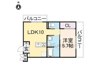 桂ドミール(1LDK/1階)の間取り写真