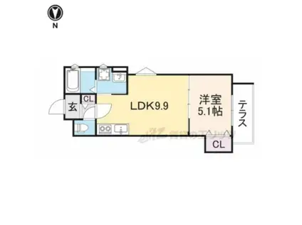 クリエオーレ東園田町(1LDK/1階)の間取り写真