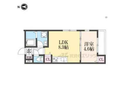 LA-CREA浜C棟(1LDK/1階)の間取り写真