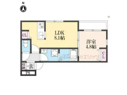 LA-CREA浜C棟(1LDK/1階)の間取り写真