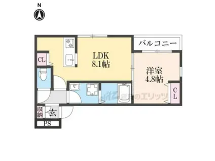 LA-CREA浜C棟(1LDK/3階)の間取り写真