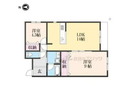 木津清水B棟アパート(2LDK/1階)の間取り写真