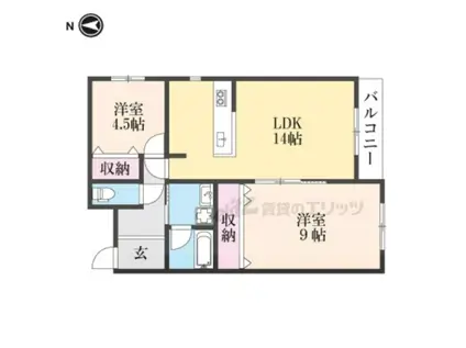 木津清水B棟アパート(2LDK/3階)の間取り写真