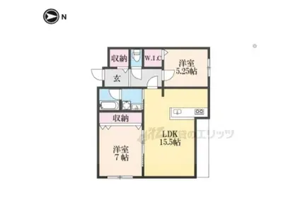 木津清水B棟アパート(2LDK/1階)の間取り写真