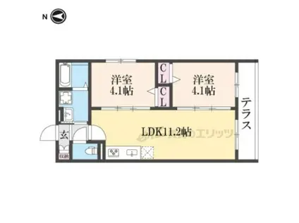 AVANTIO寝屋川市駅(2LDK/1階)の間取り写真