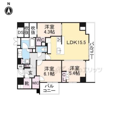 パラドール御所西グランデ(3LDK/4階)の間取り写真