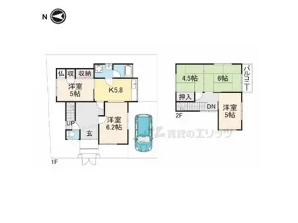 近鉄御所線 近鉄御所駅 徒歩8分 2階建 築46年(5DK)の間取り写真