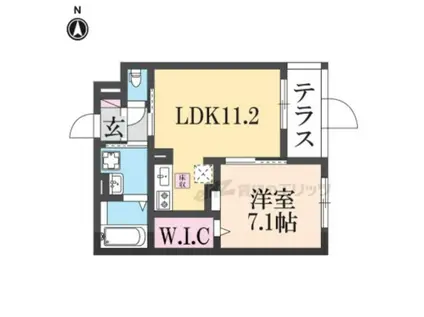 シャルマン唐橋南(1LDK/1階)の間取り写真