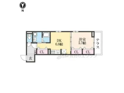 ヒカルサ京都梅津東(1DK/1階)の間取り写真