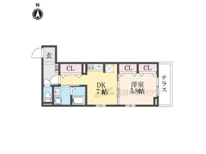 ヒカルサ京都梅津東(1DK/1階)の間取り写真