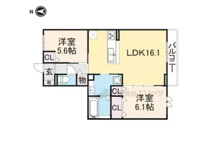 D-ROOM南塚口(1LDK/2階)の間取り写真