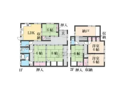近鉄大阪線 大和朝倉駅 徒歩14分 2階建 築44年(6LDK)の間取り写真