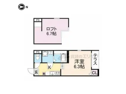 ハーモニーテラスフォース椥辻(1K/1階)の間取り写真