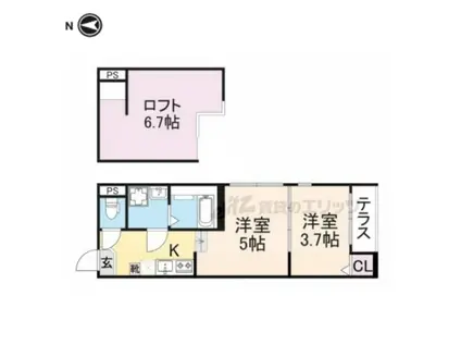 ハーモニーテラス東野八反畑町(1DK/1階)の間取り写真