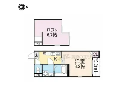ハーモニーテラス東野八反畑町(ワンルーム/2階)の間取り写真