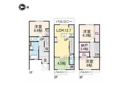 京都市東西線 西大路御池駅 徒歩6分 3階建 築9年(4LDK)の間取り写真