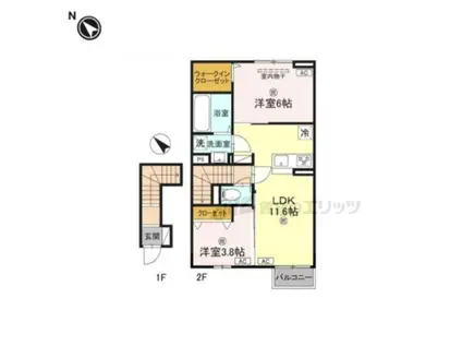 CLARIA荻(2LDK/2階)の間取り写真