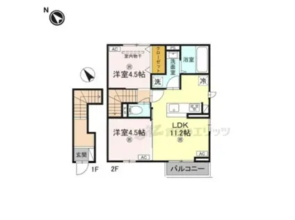 CLARIA荻(2LDK/2階)の間取り写真
