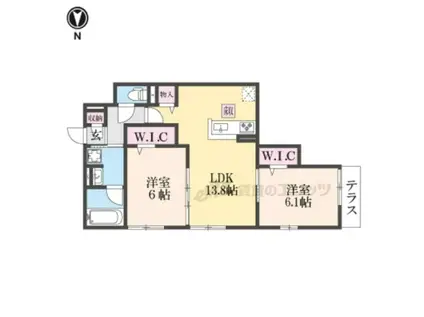 ハイダウェイ両替町(2LDK/1階)の間取り写真