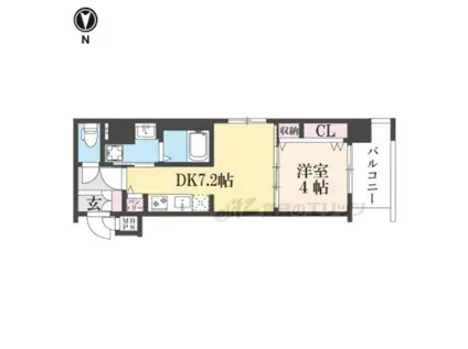 ベラジオ雅び京都西院(1DK/4階)の間取り写真