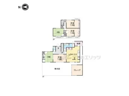 近鉄吉野線 下市口駅 徒歩25分 2階建 築46年(5LDK)の間取り写真