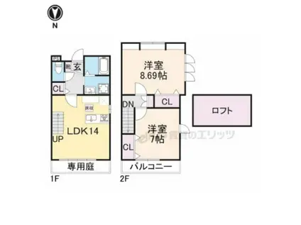 MAKANI長岡京(2LDK/2階)の間取り写真