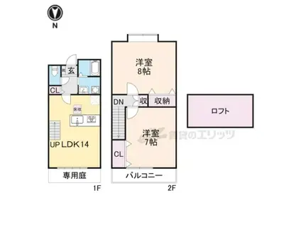 MAKANI長岡京(2LDK/2階)の間取り写真