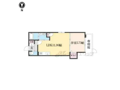 BRIGHENCE御陵南ウエスト(1LDK/1階)の間取り写真