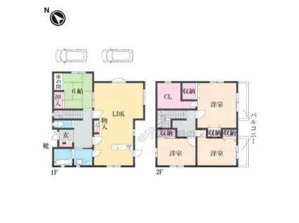滋賀県蒲生郡竜王町 2階建 築26年(4LDK)の間取り写真