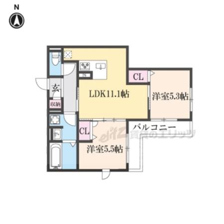 D-ROOM伏見駅前(2LDK/2階)の間取り写真