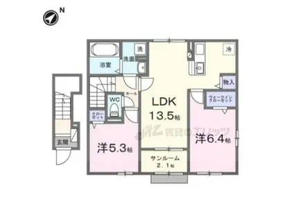 アベニール(2LDK/2階)の間取り写真