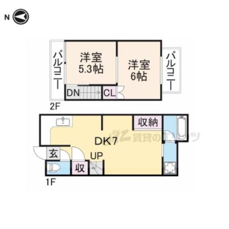 京福嵐山本線 帷子ノ辻駅 徒歩8分 2階建 築55年(2DK)の間取り写真