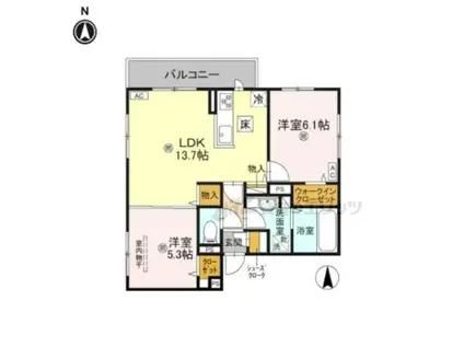 GRAMM東小野堀町イースト(2LDK/1階)の間取り写真