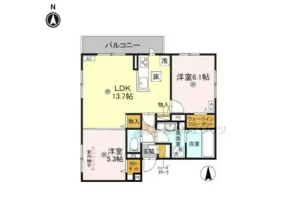 GRAMM東小野堀町ウエスト(2LDK/1階)の間取り写真
