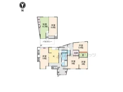 近鉄南大阪線 二上山駅 徒歩6分 2階建 築53年(6K)の間取り写真
