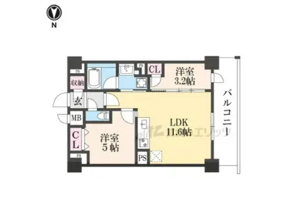 ジオエント四条大宮(2LDK/6階)の間取り写真