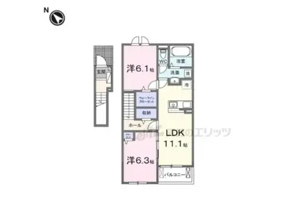 ゼファー・ガーデン(2LDK/2階)の間取り写真