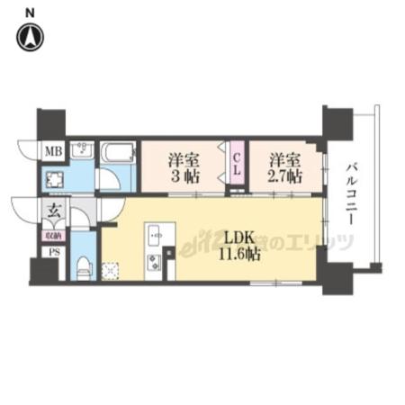 リシュドール梅小路(2LDK/6階)の間取り写真