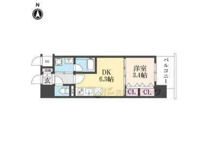 リシュドール梅小路(1DK/9階)の間取り写真