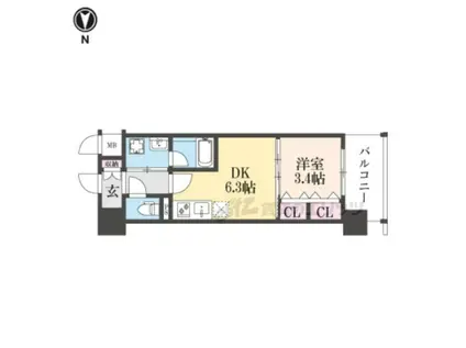 リシュドール梅小路(1DK/6階)の間取り写真