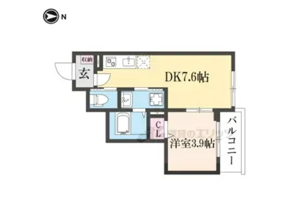アビタシオン嵯峨嵐山(1DK/2階)の間取り写真